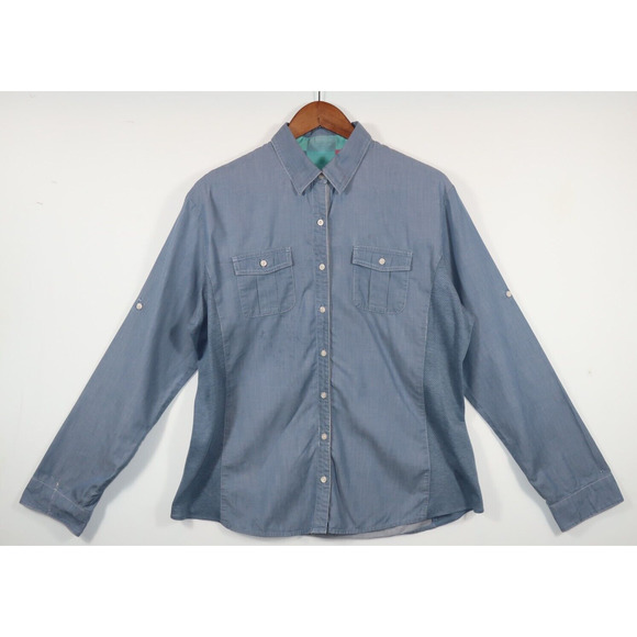 Kuhl Tops Kuhl Button Down Shirt Distressed Blue Tencel Cotton